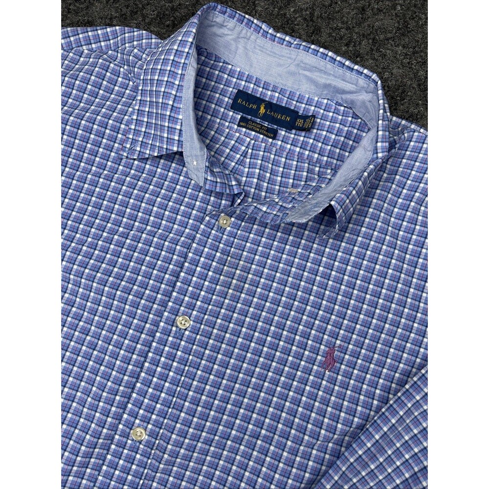 Ralph Lauren Classic Fit Cotton Stretch Shirt Men’s 2XL Gingham Check Blue
